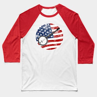 Banjo USA Flag Banjoist Folk Musician 4th July Baseball T-Shirt